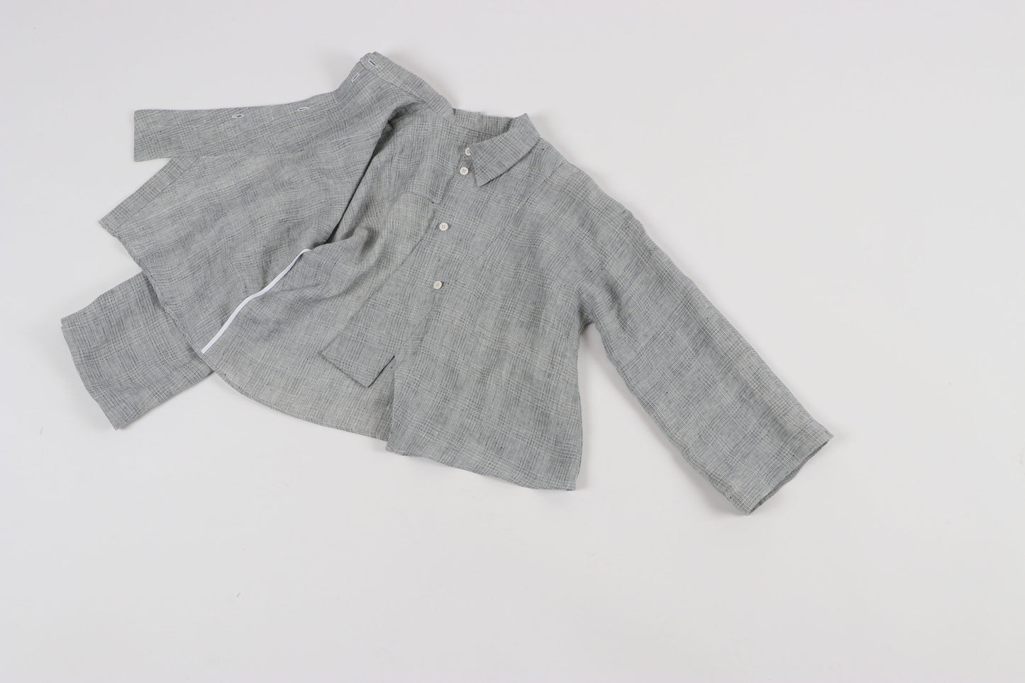 Grå ternet kimono bluse (hør)